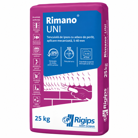 Tencuiala mecanizata Rigips Rimano UNI cu perlit, 5-40 mm, 25 kg
